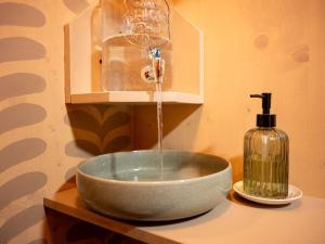 a bathroom with a bowl sink and a soap dispenser at Chalet Glamping Sokolka by Interhome in Branžež +9 photos