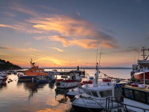 Apartment Ballycotton Holiday - TR1-2 Apartment No 6 by Interhome في بوليكوتون: مجموعة من القوارب رست في الميناء عند غروب الشمس