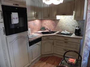 una cocina con fregadero y estufa en Les Belins, en Bourg-le-Comte