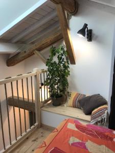 balcón con maceta en una habitación en Nature and vue imprenable, en Ouroux