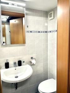 a bathroom with a sink and a toilet at Tiny Studio in Graz