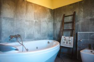 a bathroom with a tub and a toilet and a sink at Guest House dei Cavalli in Lobbi +165 photos