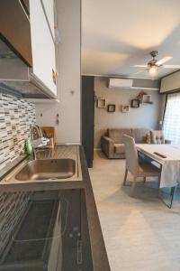 een keuken en een woonkamer met een wastafel en een tafel bij Il Nido dei Cigni in Desenzano del Garda +7 foto's