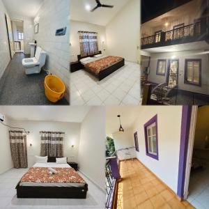 a collage of three pictures of a room at The golden villa in Calangute