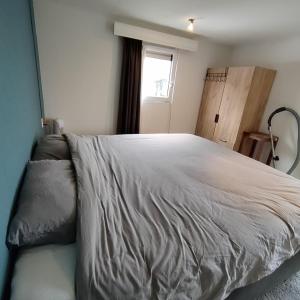 een slaapkamer met een wit bed met een raam bij Amazing nature house in Anloo +17 foto's