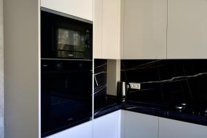 une cuisine avec un micro-ondes et une cuisinière dans l'établissement Boomerang apart-apart hotel, à Kolomya