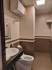 サパにあるSon Ha Sapa Hotel Plusのトイレと洗面台付きのバスルーム