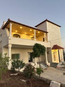 Balad al ManşūrahPasha's house的一栋房子前面有一棵树