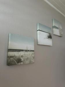 deux photos d'une plage sur un mur dans l'établissement Studio accueillant aux Trois-Îlets, 30 m², piscine partagée, à Lazaret