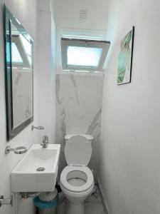 ein Badezimmer mit einer weißen Toilette und einem Waschbecken in der Unterkunft Dpto ubicacion perfecta cuatro habitaciones tres baños en calle caseros, renovado y remodelado - Bonavista Rentals in Salta + 9 Fotos