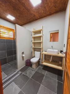 a bathroom with a toilet and a sink at Windland Pousada Kite Center in Icaraí
