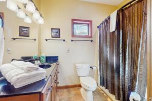a bathroom with a toilet and a sink at Eagle Rock in Beech Mountain +30 photos
