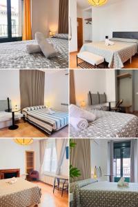 un collage di quattro foto di una camera d'albergo di CH Rayuela a Madrid