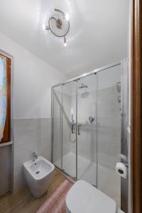 a bathroom with a shower and a toilet and a sink at Casa Mirella in Padenghe sul Garda +12 photos