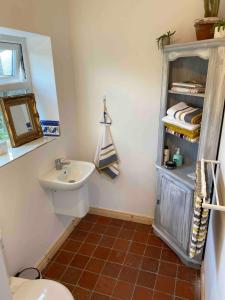 a bathroom with a sink and a toilet at Unique folly surrounded by stunning countryside in Kircubbin