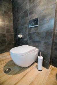 a bathroom with a white toilet in a room at Quiet room, hall, shared bathroom and kitchen in Athens +8 photos