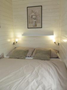 een groot wit bed met 2 kussens in een slaapkamer bij Houseboat Rosie in Praag