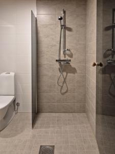 un bagno con doccia e WC di Villa Arvoranta a Nellimö
