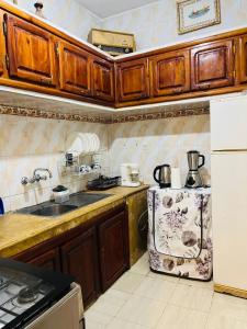 a kitchen with a sink and a stove and a refrigerator at Sunny City Villa with a Garden in Erfoud