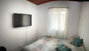 a bedroom with a bed and a television on the wall at Cantinho Philot in Nova Friburgo
