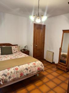 a bedroom with a bed and a mirror at Casa rural La Plana in Alcover