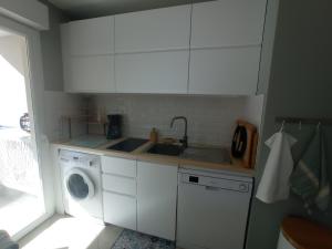 a kitchen with a sink and a washing machine at Bel appartement en bord de mer avec piscine lagon et jardin, en résidence sécurisée in Antibes +61 photos