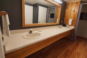 een badkamer met een wastafel en een spiegel bij Timberline Lodge - Arnold - Bear Valley - Murphys in Arnold +18 foto's