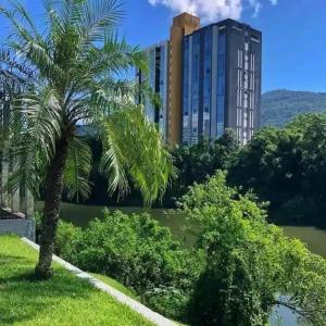 a palm tree in front of a tall building at Saint Sebastian in Jaraguá do Sul