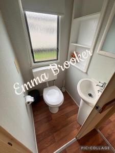 a small bathroom with a toilet and a sink at Lapwing 17 Cayton Bay in Cayton