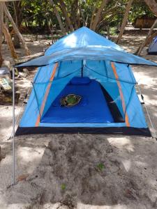 a blue tent sitting on the sand in the dirt at Eco camping JASAL in Calabolo