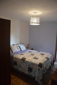 萨尔托Habitación con baño privado al fondo de la casa - 3B的卧室里有一张床，床上有一条毯子