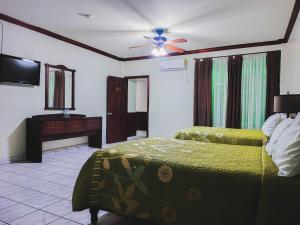 a hotel room with two beds and a television at Hotel oasis suites in Delicias