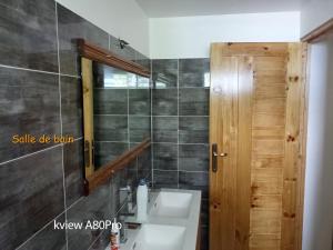 een badkamer met een wastafel en een spiegel bij kaz a gabou in Sainte-Rose