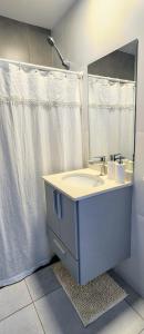 a bathroom with a sink and a mirror at Alojamiento Mavic - Amueblados Comahue in Cipolletti