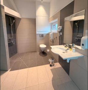 a bathroom with a toilet and a sink at Maison Des Augustines in Saint-Amand-les-Eaux