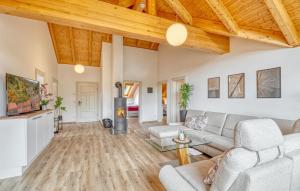 a living room with a couch and a fireplace at Amazing Apartment In Südharz With Sauna in Stolberg i. Harz