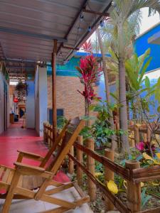 een patio met een stoel en een aantal planten bij Casa BAMBU Club Simbal in Simbal