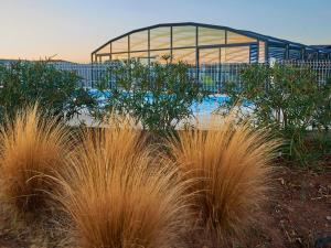 a field of tall grass with a building in the background at Chalet 3 Chambres avec Piscines, Clim et Proximité Plages à Pomérols - FR-1-783-13 in Pomérols