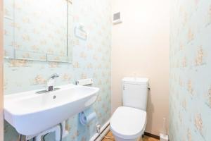 a bathroom with a white sink and a toilet at 観光名勝千畳敷徒歩2分 shirahamaペンション千畳嵐 