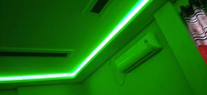 Risingresort في Jāmb: علامة نيون خضراء على سقف الغرفة