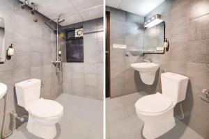 two pictures of a bathroom with a toilet and a sink at Townhouse Oak Ballygunge Formerly Hotel Lovelock in Ballygunge