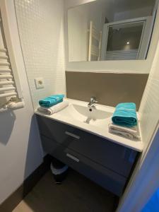 a bathroom with a sink and a mirror at Studio indépendant avec terrasse dans propriété campagne Aixoise in Aix-en-Provence +7 photos