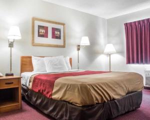 a large bed in a hotel room with two lamps at Econo Lodge Ithaca Airport in Lansing