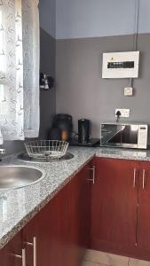 a kitchen with a sink and a counter top at Oceans Bavarian Boutique Apartments in Maun