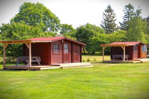 a small cabin in a field of grass at SP camping Spāres Prieduļi in Nīca