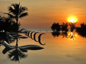 a view of a beach with palm trees and the sunset at The Light Arena Ocean Tower in Cam Ranh International Airport