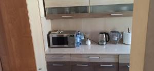 a kitchen with a microwave on a counter at Apartament u Basi in Sanok +11 photos