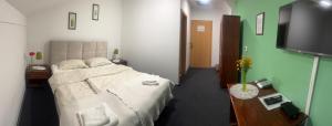 a bedroom with a bed and a flat screen tv at Hotel Višnjica in Španat
