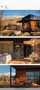 two pictures of a house with a bedroom and a bed at La Hijuela in El manzano historico