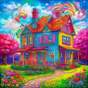 a painting of a house with a rainbow at Home in Kraljevo